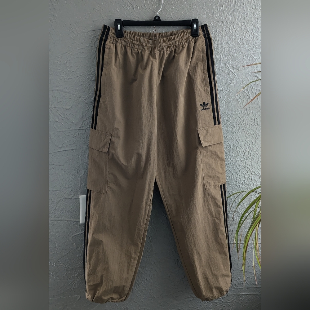 Men's Tan Cargo Track Pants with Black Stripes